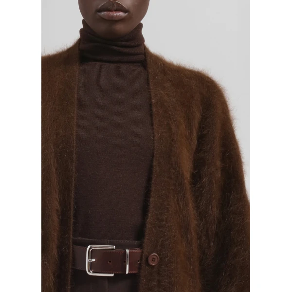 The Frankie Shop Elland Oversized Alpaca Cardigan - Olive Brown - Oversized Minimalist Knitwear in Brown - Shop at Luxury Shoes 