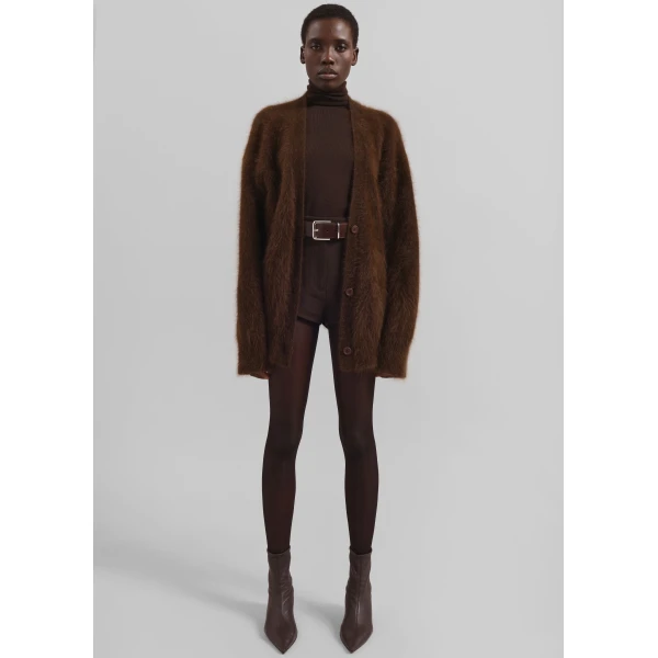 The Frankie Shop Elland Oversized Alpaca Cardigan - Olive Brown - Oversized Minimalist Knitwear in Brown - Shop at Luxury Shoes 