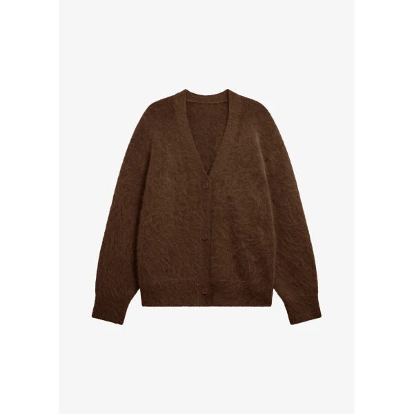 The Frankie Shop Elland Oversized Alpaca Cardigan - Olive Brown - Oversized Minimalist Knitwear in Brown - Shop at Luxury Shoes 