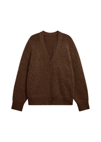 The Frankie Shop Elland Oversized Alpaca Cardigan - Olive Brown - Oversized Minimalist Knitwear in Brown - Shop at Luxury Shoes 