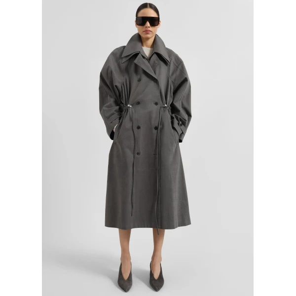 The Frankie Shop Elrod Drawstring Trench - Grey - Oversized Minimalist Coats in Grey - Shop at Luxury Shoes 