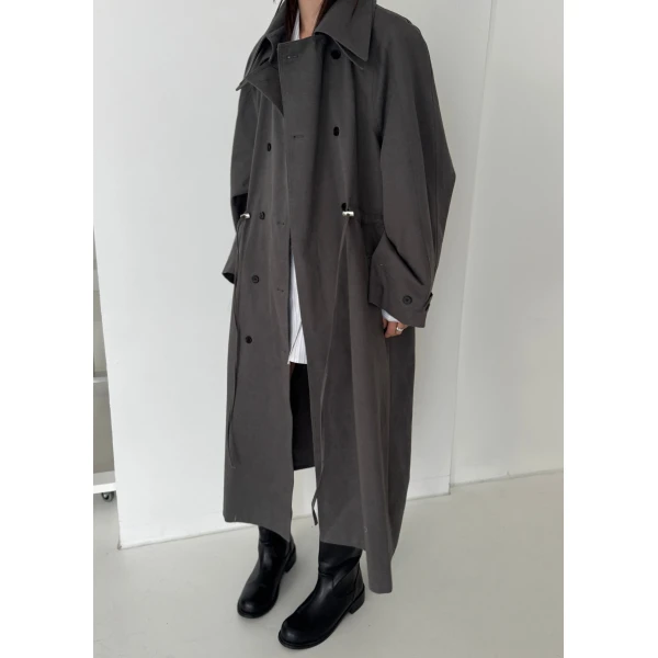 The Frankie Shop Elrod Drawstring Trench - Grey - Oversized Minimalist Coats in Grey - Shop at Luxury Shoes 