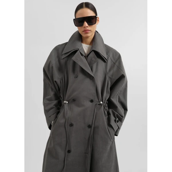 The Frankie Shop Elrod Drawstring Trench - Grey - Oversized Minimalist Coats in Grey - Shop at Luxury Shoes 