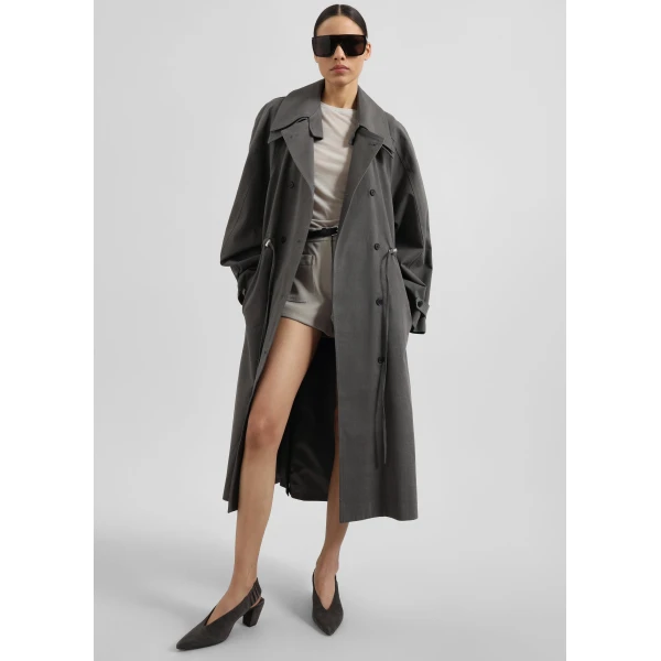 The Frankie Shop Elrod Drawstring Trench - Grey - Oversized Minimalist Coats in Grey - Shop at Luxury Shoes 