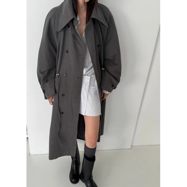 The Frankie Shop Elrod Drawstring Trench - Grey - Oversized Minimalist Coats in Grey - Shop at Luxury Shoes 
