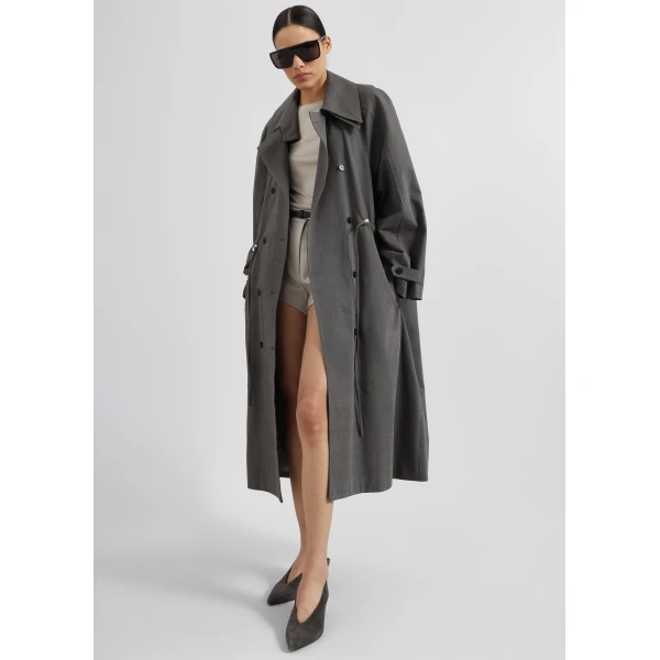 The Frankie Shop Elrod Drawstring Trench - Grey - Oversized Minimalist Coats in Grey - Shop at Luxury Shoes 