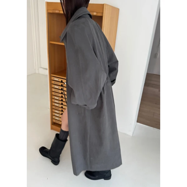 The Frankie Shop Elrod Drawstring Trench - Grey - Oversized Minimalist Coats in Grey - Shop at Luxury Shoes 