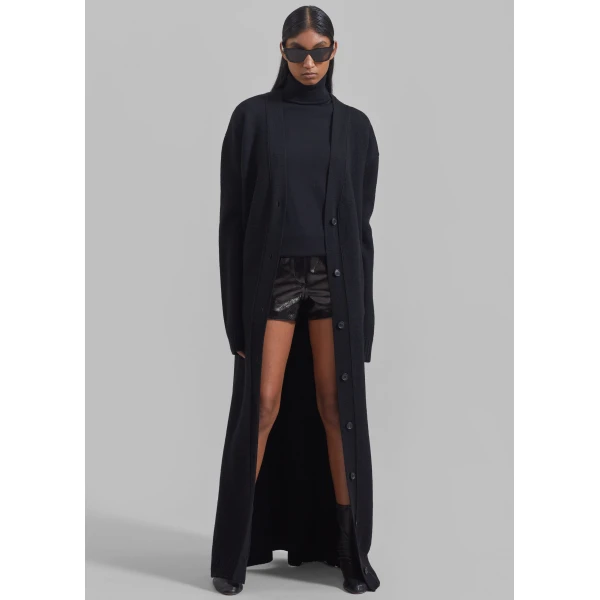 The Frankie Shop Emi Long Knit Cardigan - Black - Oversized Minimalist Knitwear in Black - Shop at Luxury Shoes 