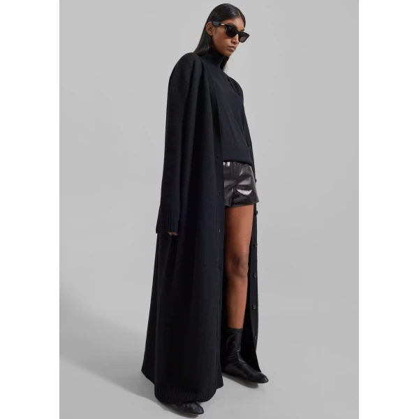 The Frankie Shop Emi Long Knit Cardigan - Black - Oversized Minimalist Knitwear in Black - Shop at Luxury Shoes 