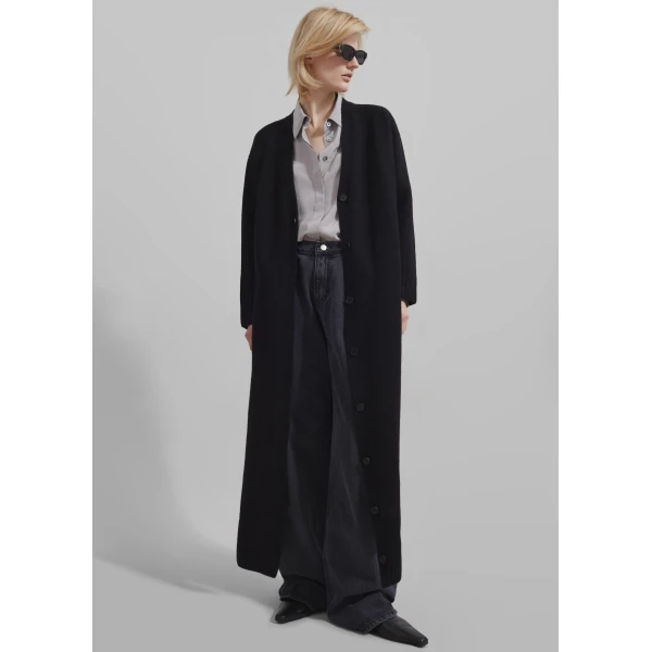 The Frankie Shop Emi Long Knit Cardigan - Black - Oversized Minimalist Knitwear in Black - Shop at Luxury Shoes 