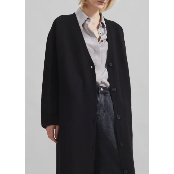 The Frankie Shop Emi Long Knit Cardigan - Black - Oversized Minimalist Knitwear in Black - Shop at Luxury Shoes 