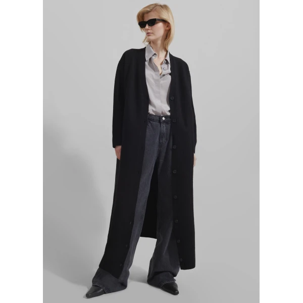 The Frankie Shop Emi Long Knit Cardigan - Black - Oversized Minimalist Knitwear in Black - Shop at Luxury Shoes 