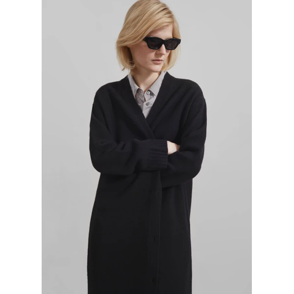 The Frankie Shop Emi Long Knit Cardigan - Black - Oversized Minimalist Knitwear in Black - Shop at Luxury Shoes 