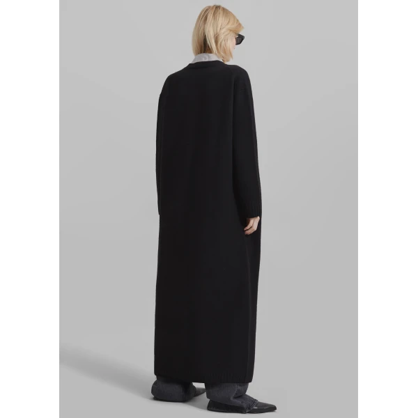 The Frankie Shop Emi Long Knit Cardigan - Black - Oversized Minimalist Knitwear in Black - Shop at Luxury Shoes 