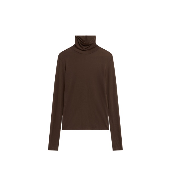 The Frankie Shop Evren Sheer Turtleneck - Brown - Oversized Minimalist Knitwear in Brown - Shop at Luxury Shoes 