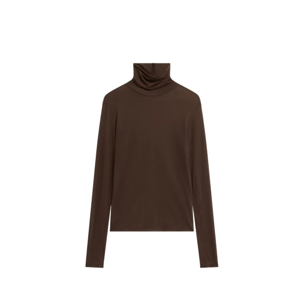 The Frankie Shop Evren Sheer Turtleneck - Brown - Oversized Minimalist Knitwear in Brown - Shop at Luxury Shoes 