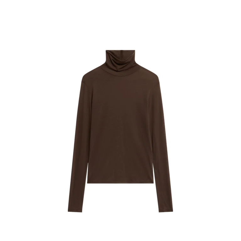The Frankie Shop Evren Sheer Turtleneck - Brown - Oversized Minimalist Knitwear in Brown - Shop at Luxury Shoes 