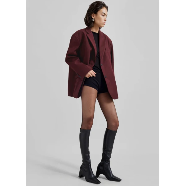 The Frankie Shop Frankie Oversized Boyfriend Blazer - Burgundy - Oversized Minimalist Jackets in Red - Shop at Luxury Shoes 