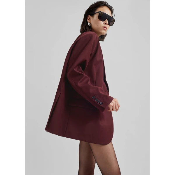 The Frankie Shop Frankie Oversized Boyfriend Blazer - Burgundy - Oversized Minimalist Jackets in Red - Shop at Luxury Shoes 