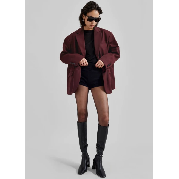 The Frankie Shop Frankie Oversized Boyfriend Blazer - Burgundy - Oversized Minimalist Jackets in Red - Shop at Luxury Shoes 