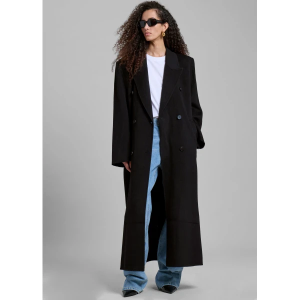 The Frankie Shop Gaia Double Breasted Coat - Black - Oversized Minimalist Coats in Black - Shop at Luxury Shoes 