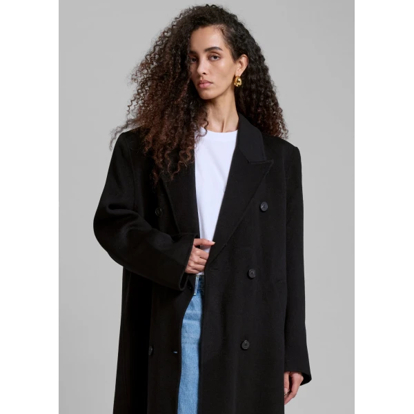 The Frankie Shop Gaia Double Breasted Coat - Black - Oversized Minimalist Coats in Black - Shop at Luxury Shoes 