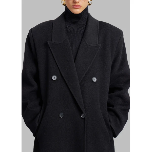The Frankie Shop Gaia Double Breasted Coat - Black - Oversized Minimalist Coats in Black - Shop at Luxury Shoes 