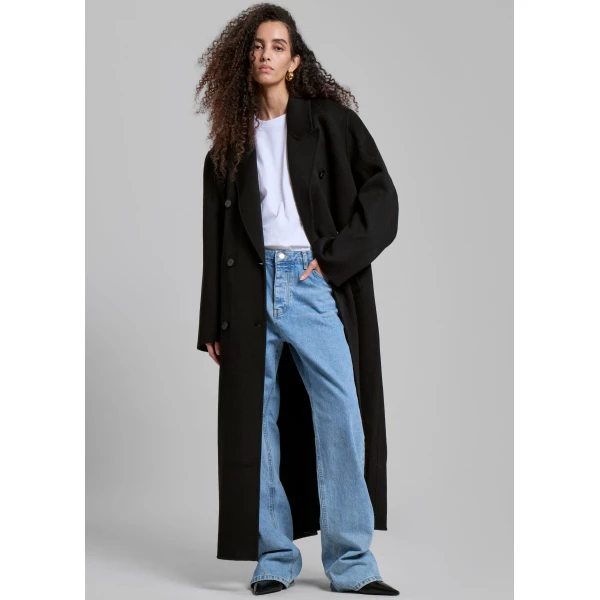 The Frankie Shop Gaia Double Breasted Coat - Black - Oversized Minimalist Coats in Black - Shop at Luxury Shoes 