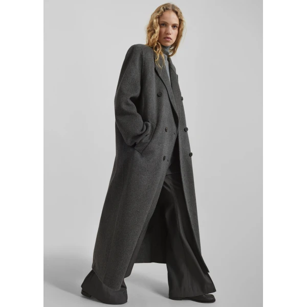 The Frankie Shop Gaia Double Breasted Coat - Dark Grey Melange - Oversized Minimalist Coats in Grey - Shop at Luxury Shoes 