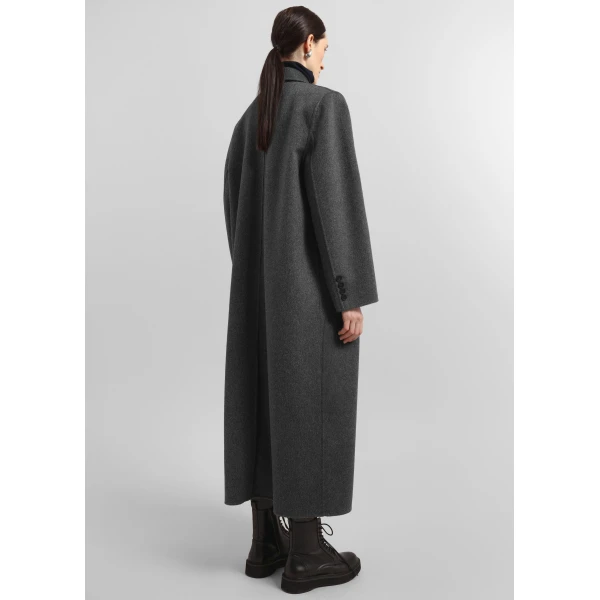 The Frankie Shop Gaia Double Breasted Coat - Dark Grey Melange - Oversized Minimalist Coats in Grey - Shop at Luxury Shoes 