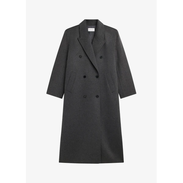 The Frankie Shop Gaia Double Breasted Coat - Dark Grey Melange - Oversized Minimalist Coats in Grey - Shop at Luxury Shoes 