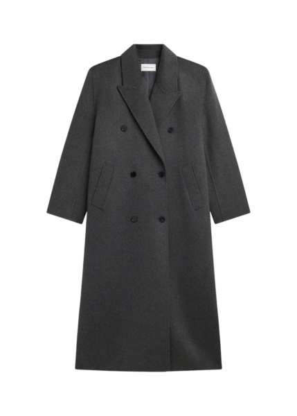 The Frankie Shop Gaia Double Breasted Coat - Dark Grey Melange - Oversized Minimalist Coats in Grey - Shop at Luxury Shoes 