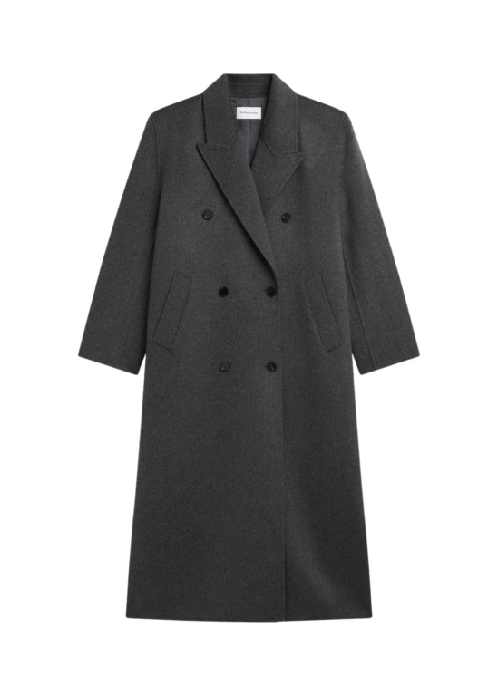 The Frankie Shop Gaia Double Breasted Coat - Dark Grey Melange - Oversized Minimalist Coats in Grey - Shop at Luxury Shoes 