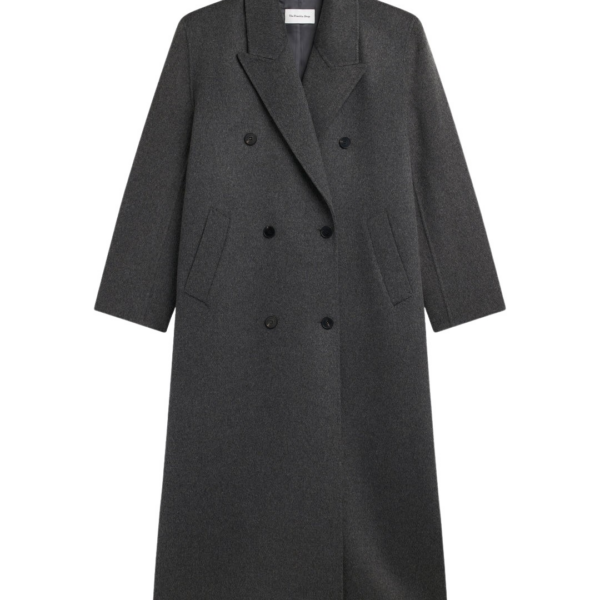 The Frankie Shop Gaia Double Breasted Coat - Dark Grey Melange - Oversized Minimalist Coats in Grey - Shop at Luxury Shoes 