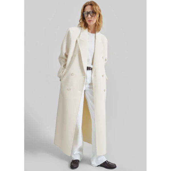 The Frankie Shop Gaia Double Breasted Coat - Ivory - Oversized Minimalist Coats in Ivory - Shop at Luxury Shoes 