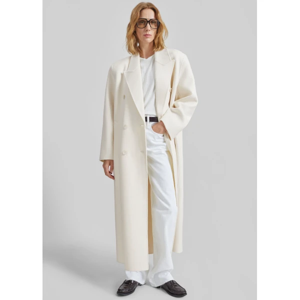 The Frankie Shop Gaia Double Breasted Coat - Ivory - Oversized Minimalist Coats in Ivory - Shop at Luxury Shoes 