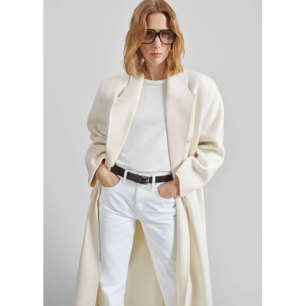The Frankie Shop Gaia Double Breasted Coat - Ivory - Oversized Minimalist Coats in Ivory - Shop at Luxury Shoes 