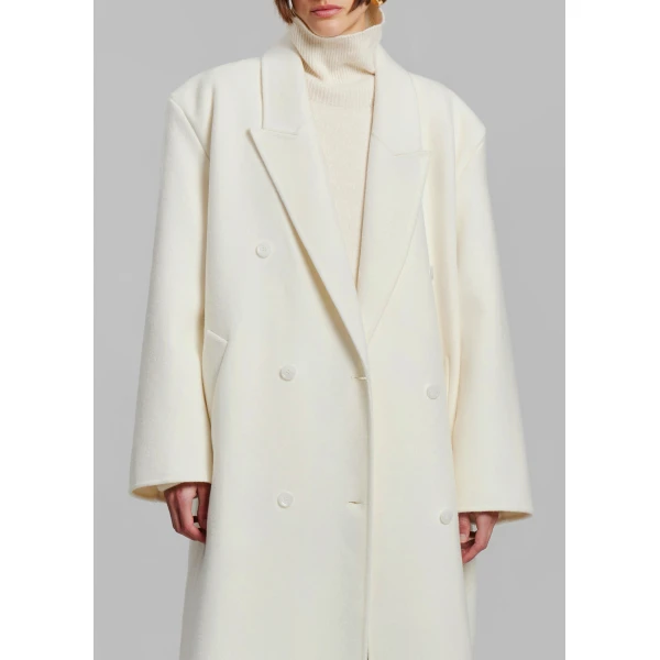 The Frankie Shop Gaia Double Breasted Coat - Ivory - Oversized Minimalist Coats in Ivory - Shop at Luxury Shoes 