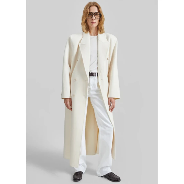 The Frankie Shop Gaia Double Breasted Coat - Ivory - Oversized Minimalist Coats in Ivory - Shop at Luxury Shoes 