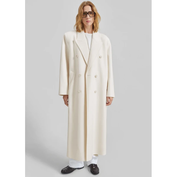 The Frankie Shop Gaia Double Breasted Coat - Ivory - Oversized Minimalist Coats in Ivory - Shop at Luxury Shoes 