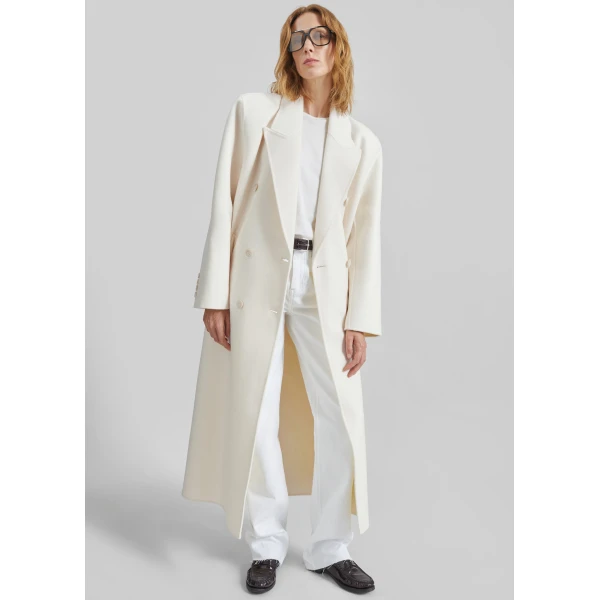 The Frankie Shop Gaia Double Breasted Coat - Ivory - Oversized Minimalist Coats in Ivory - Shop at Luxury Shoes 