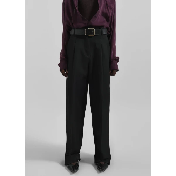 The Frankie Shop Gelso Pleated Twill Trousers - Black - Oversized Minimalist Pants in Black - Shop at Luxury Shoes 