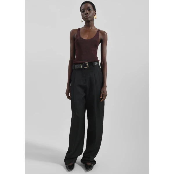 The Frankie Shop Gelso Pleated Twill Trousers - Black - Oversized Minimalist Pants in Black - Shop at Luxury Shoes 