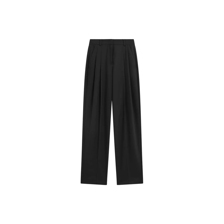 The Frankie Shop Gelso Pleated Twill Trousers - Black - Oversized Minimalist Pants in Black - Shop at Luxury Shoes 