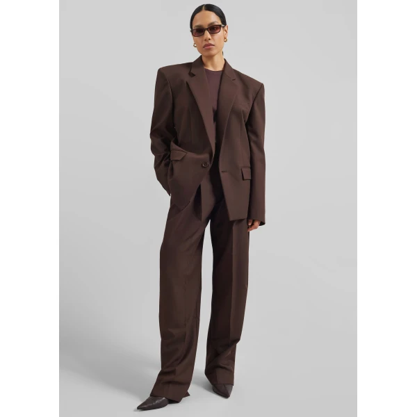 The Frankie Shop Gelso Pleated Twill Trousers - Brown - Oversized Minimalist Pants in Brown - Shop at Luxury Shoes 