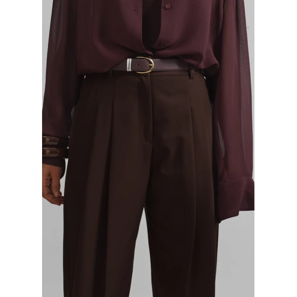The Frankie Shop Gelso Pleated Twill Trousers - Brown - Oversized Minimalist Pants in Brown - Shop at Luxury Shoes 