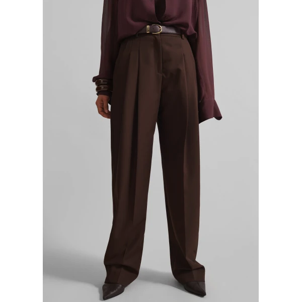 The Frankie Shop Gelso Pleated Twill Trousers - Brown - Oversized Minimalist Pants in Brown - Shop at Luxury Shoes 