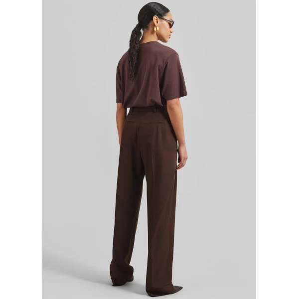 The Frankie Shop Gelso Pleated Twill Trousers - Brown - Oversized Minimalist Pants in Brown - Shop at Luxury Shoes 