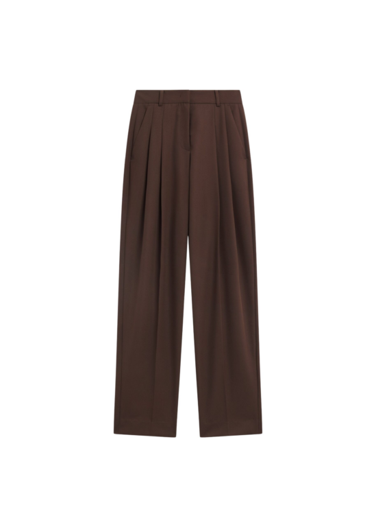 The Frankie Shop Gelso Pleated Twill Trousers - Brown - Oversized Minimalist Pants in Brown - Shop at Luxury Shoes 