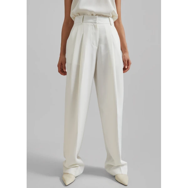 The Frankie Shop Gelso Pleated Twill Trousers - White - Oversized Minimalist Pants in White - Shop at Luxury Shoes 